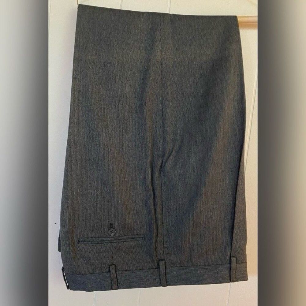 Perry Ellis Pants Men’s 36/32 Dark Gray Herringbone Dress Pleated Leg Cuff